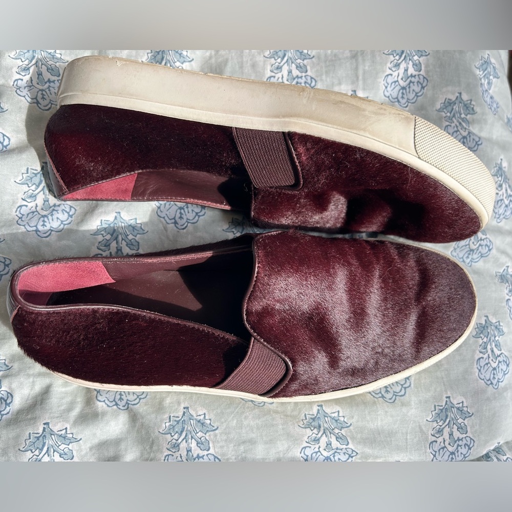 Vince Berlin burgundy pony hair slip on sneakers